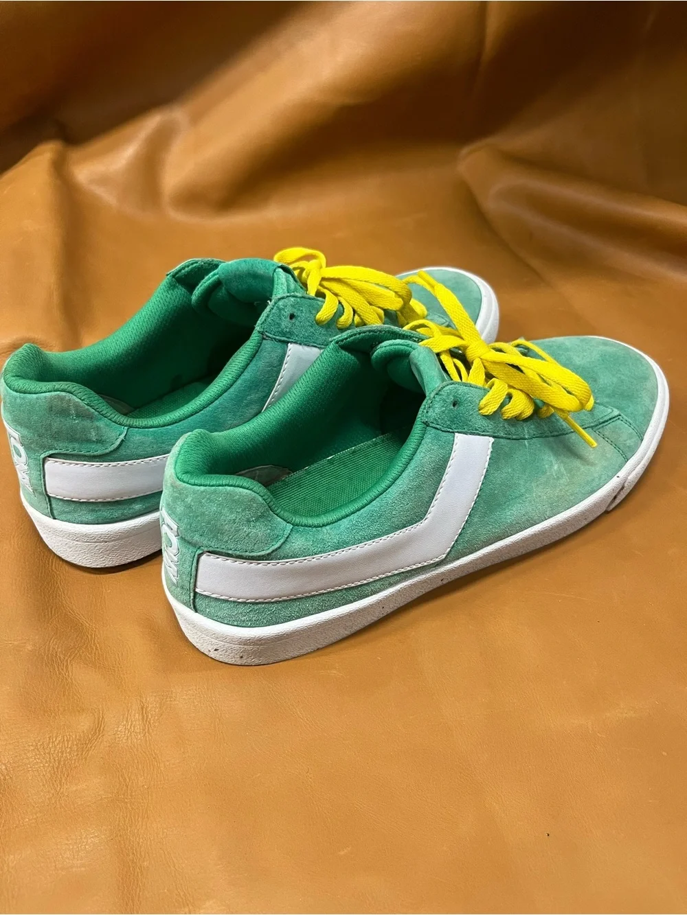 Men’s Pony Green Suede Low-Top Sneakers 12.5 with Yellow Laces